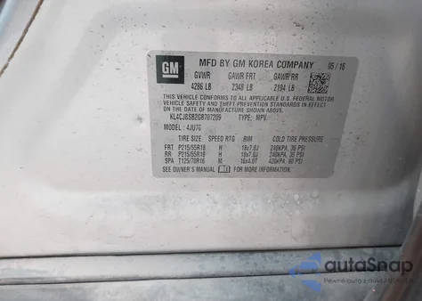 2016 Buick Encore Convenience из США, поврежденный, VIN KL4CJBSB2GB707209